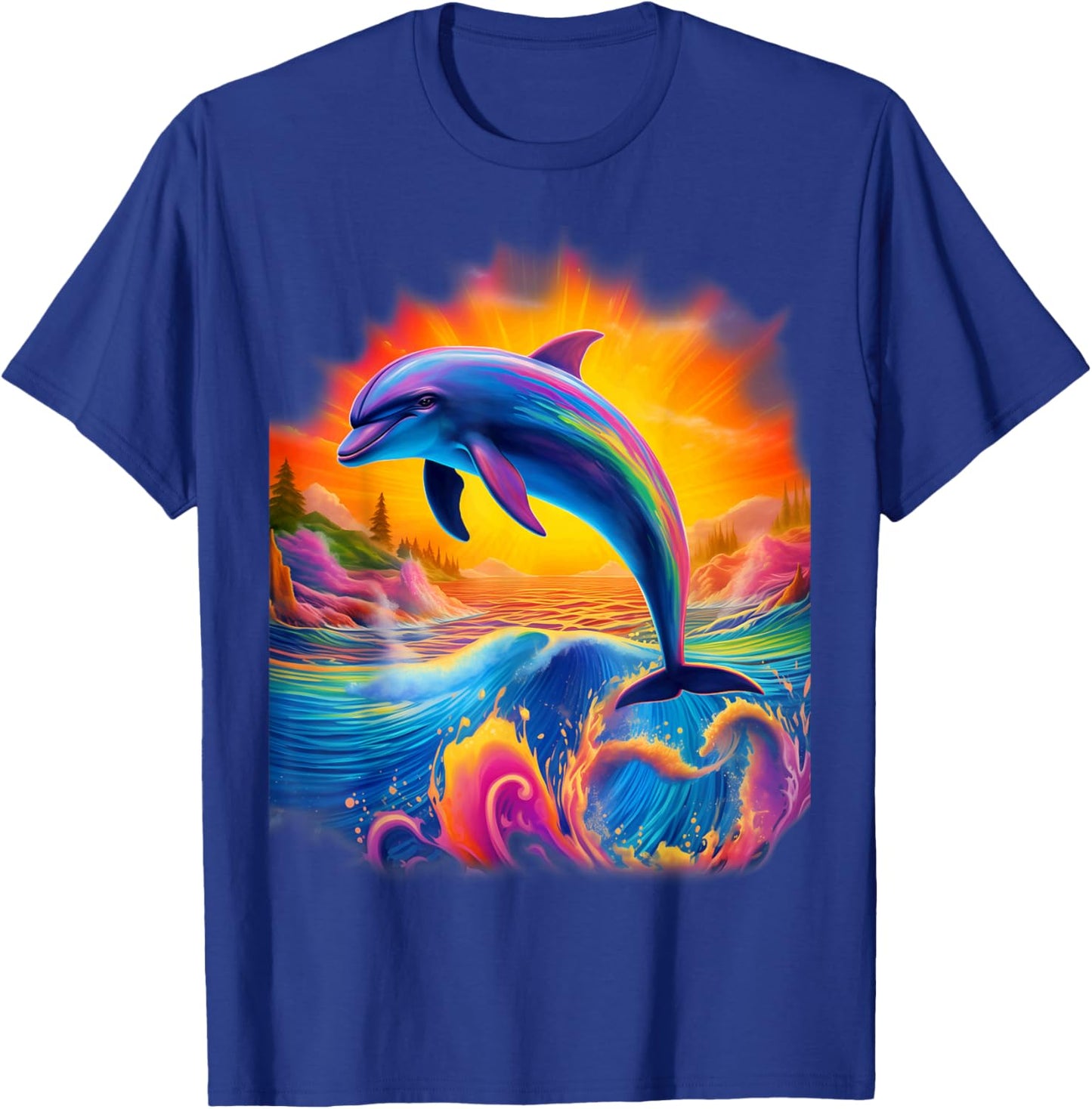 Dolphin Colorful Rainbow Oceanscape for Girls and Boys T-Shirt - T-Shirt | Royal