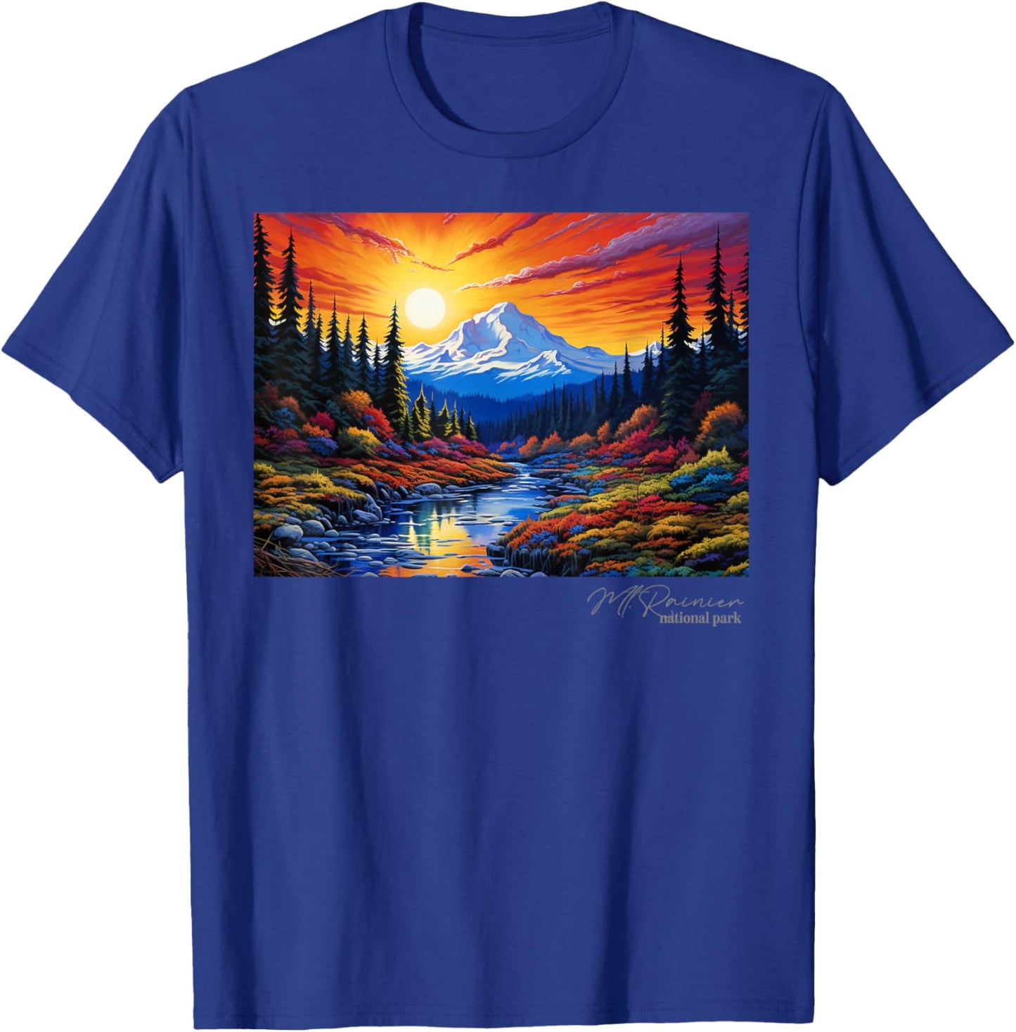 Mt. Mount Rainier National Park Camping Hiking Outdoors T-Shirt - T-Shirt | Royal