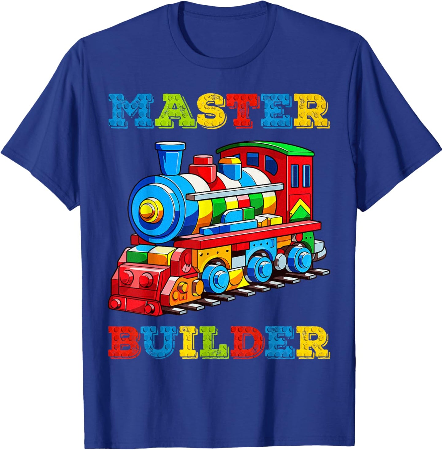 Cute Master Builder Kids Building Blocks Toy Train Lover T-Shirt - T-Shirt | Royal