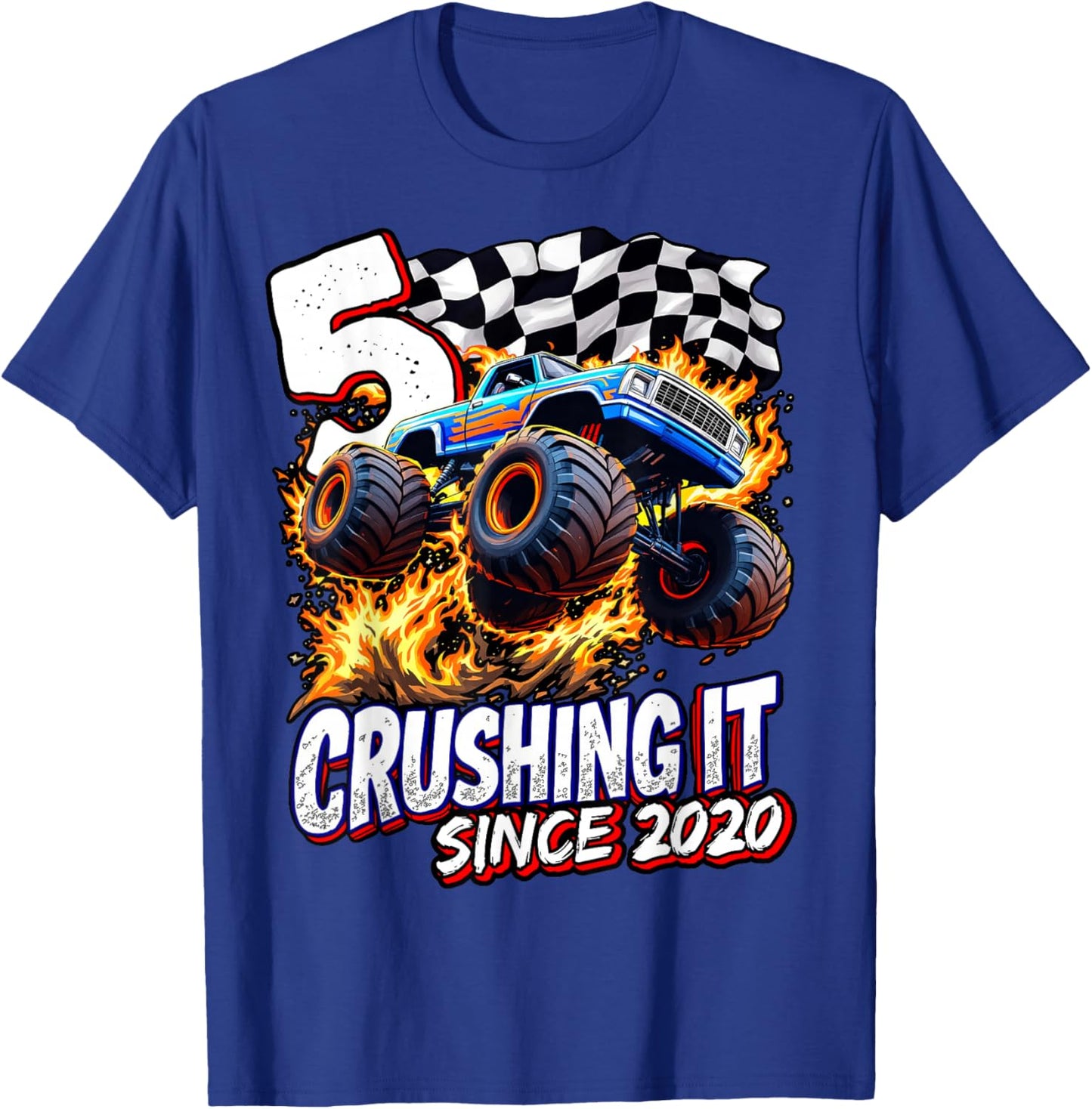 Birthday Monster Truck 5 year Old Boys 5th Party Born 2020 T-Shirt - T-Shirt | Royal
