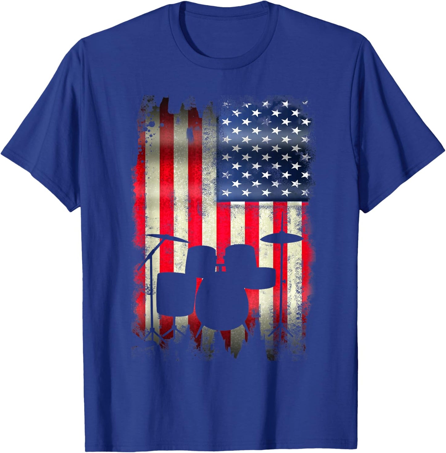 Drum Set USA American Flag 4th of July Patriotic Drummer T-Shirt - T-Shirt | Royal