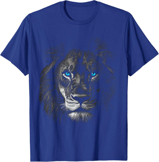 Lion Animal Motif Blue Eyes Artwork Lion T-Shirt - T-Shirt | Royal