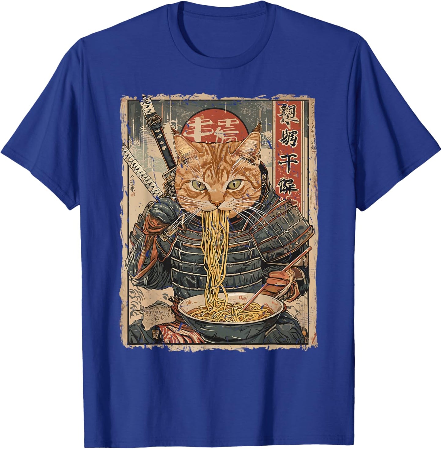 Samurai Cat Loves Ramen Funny Anime Japanese Artwork Samurai T-Shirt - T-Shirt | Royal