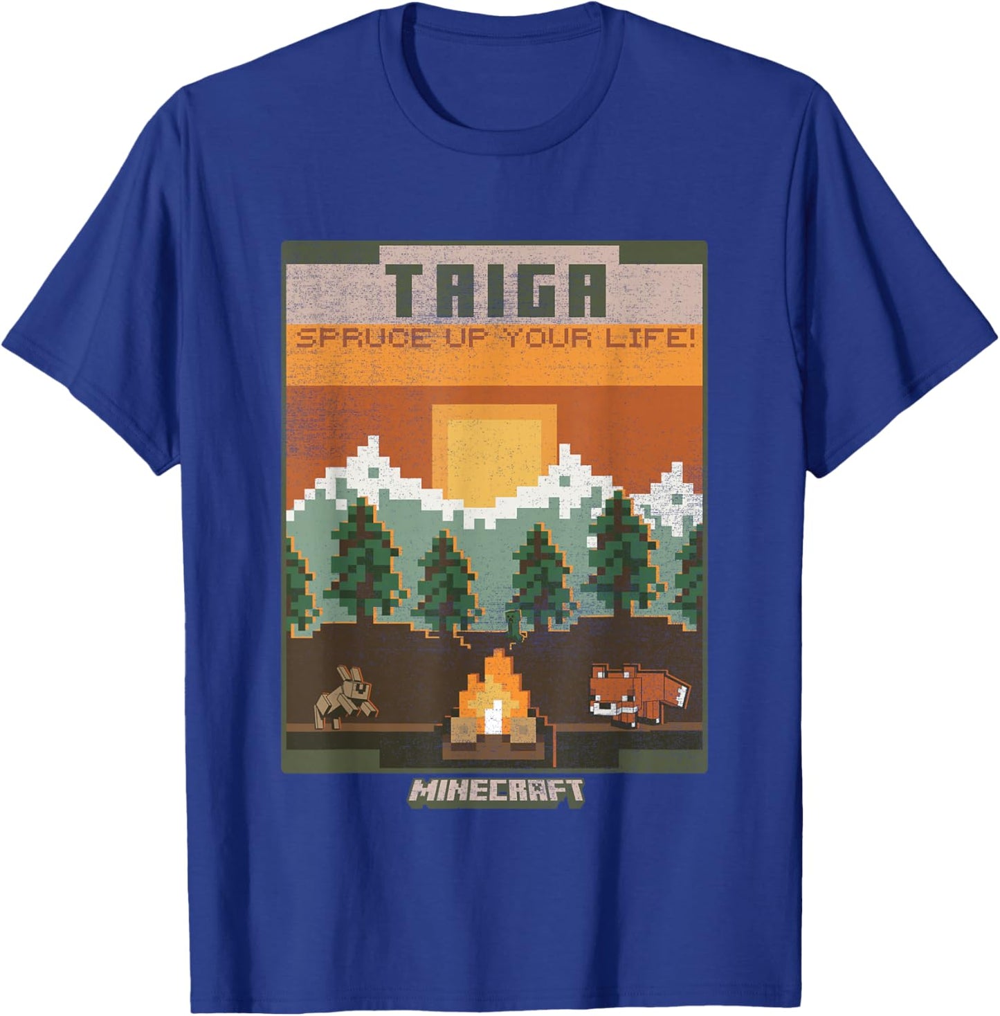 Minecraft Taiga Landscape Spruce Up Your Life Poster Vintage T-Shirt - T-Shirt | Royal