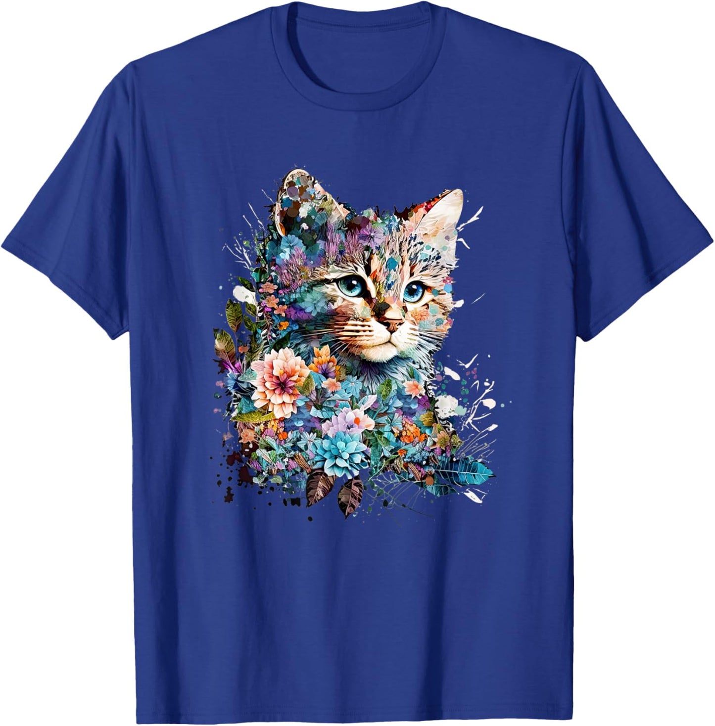 Cute Cat Motif Cat With Flowers Cat T-Shirt - T-Shirt | Royal