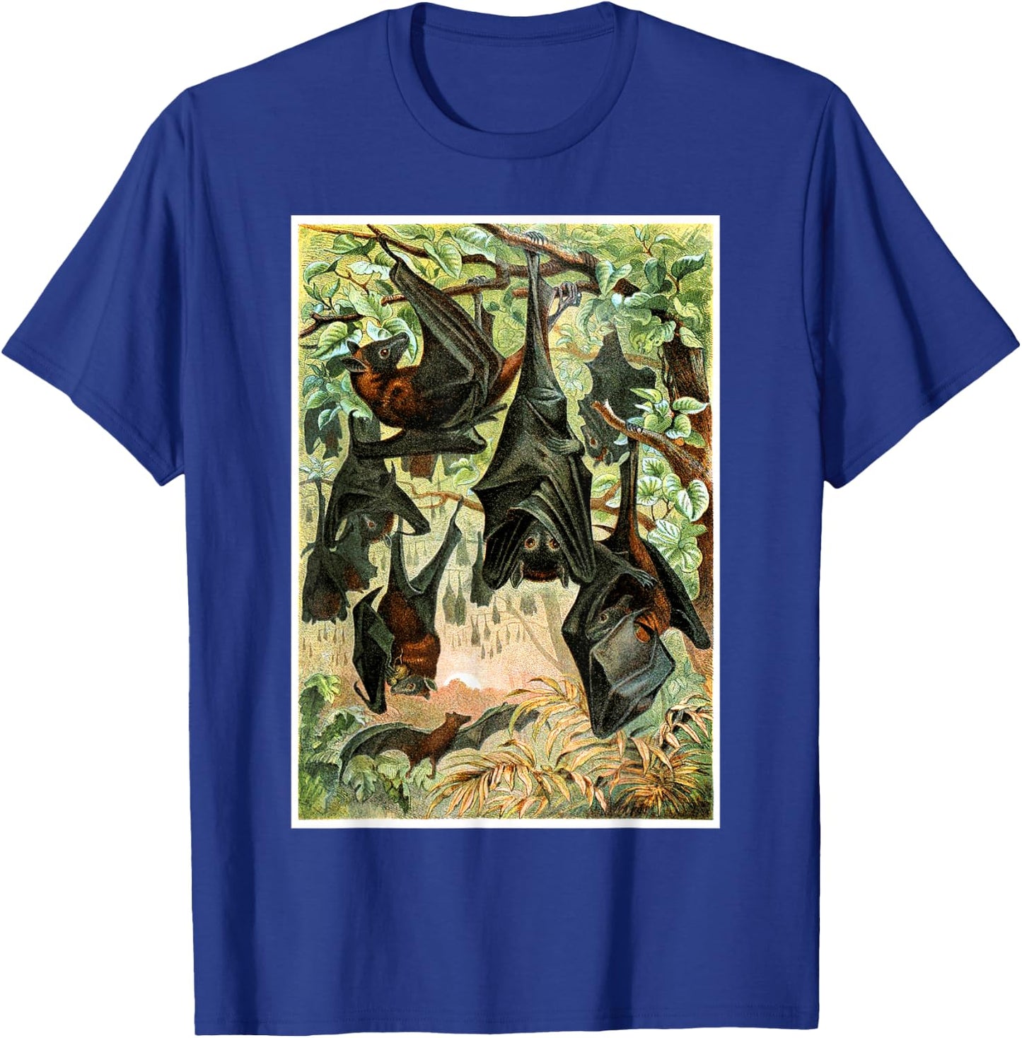 Flying Foxes Bats Hanging Bat Vintage Animal Illustration T-Shirt - T-Shirt | Royal