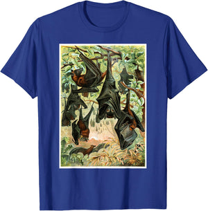 Flying Foxes Bats Hanging Bat Vintage Animal Illustration T-Shirt - T-Shirt | Royal
