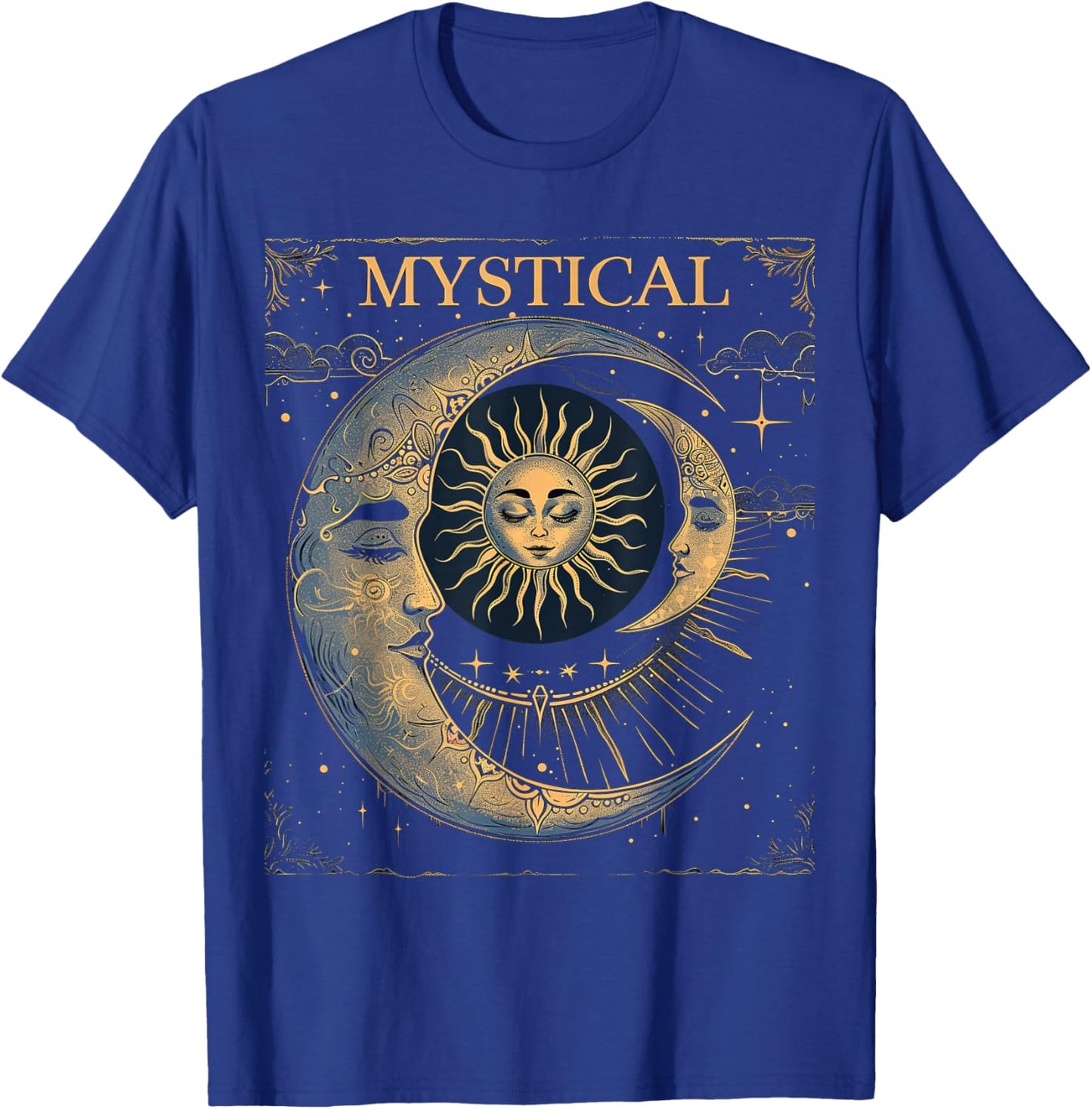 Mystical Sun and Moon Woman Mystic Flowers Aesthetic T-Shirt - T-Shirt | Royal