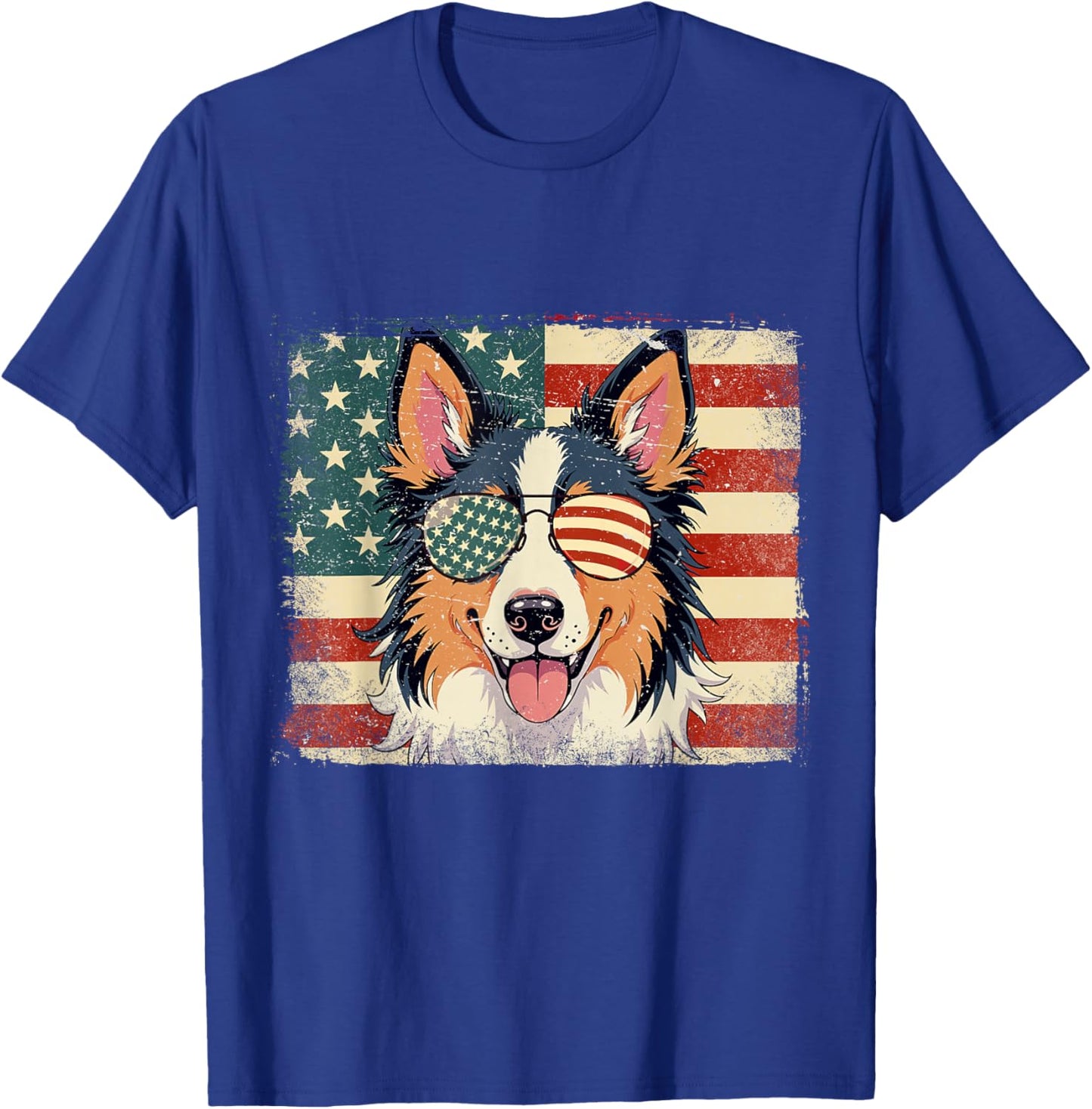 Patriotic Australian Shepherd Dog Lover USA Flag 4th Of July Men Women Kids T-Shirt - T-Shirt | Royal