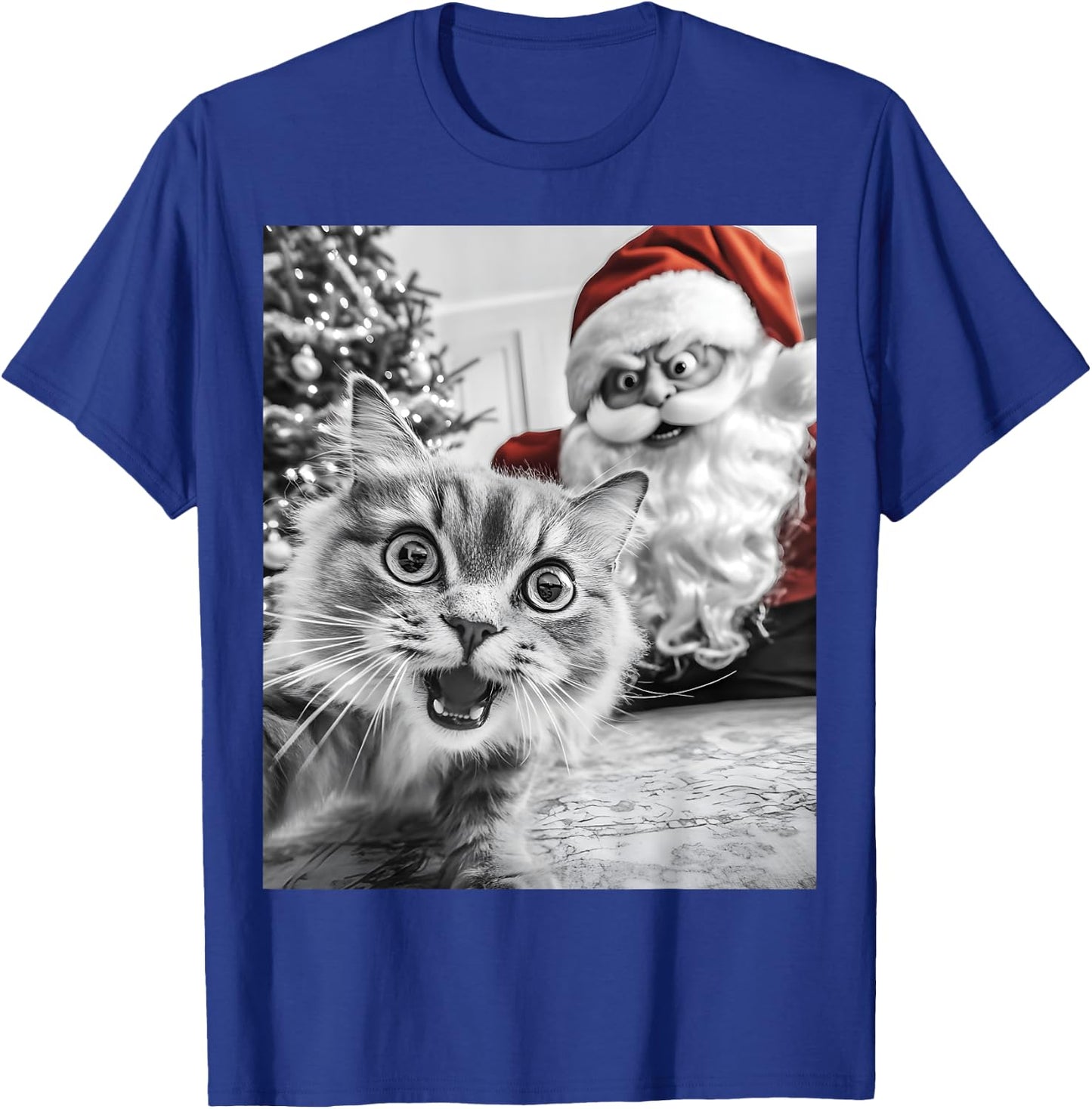 Funny Cat Selfie With Santa Christmas Men Women T-Shirt - T-Shirt | Royal