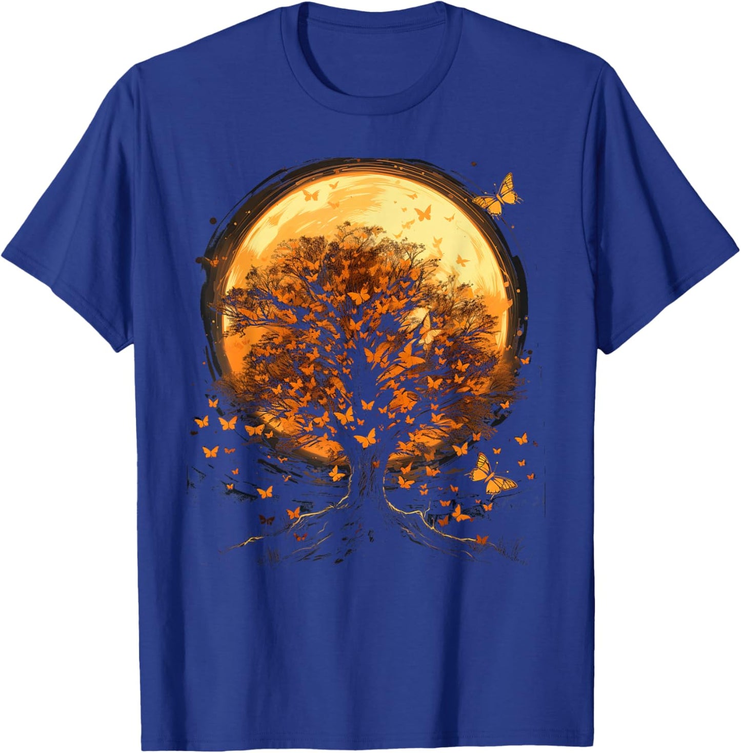 Fall Autumn falling leaves with Tree and Butterfly T-Shirt - T-Shirt | Royal