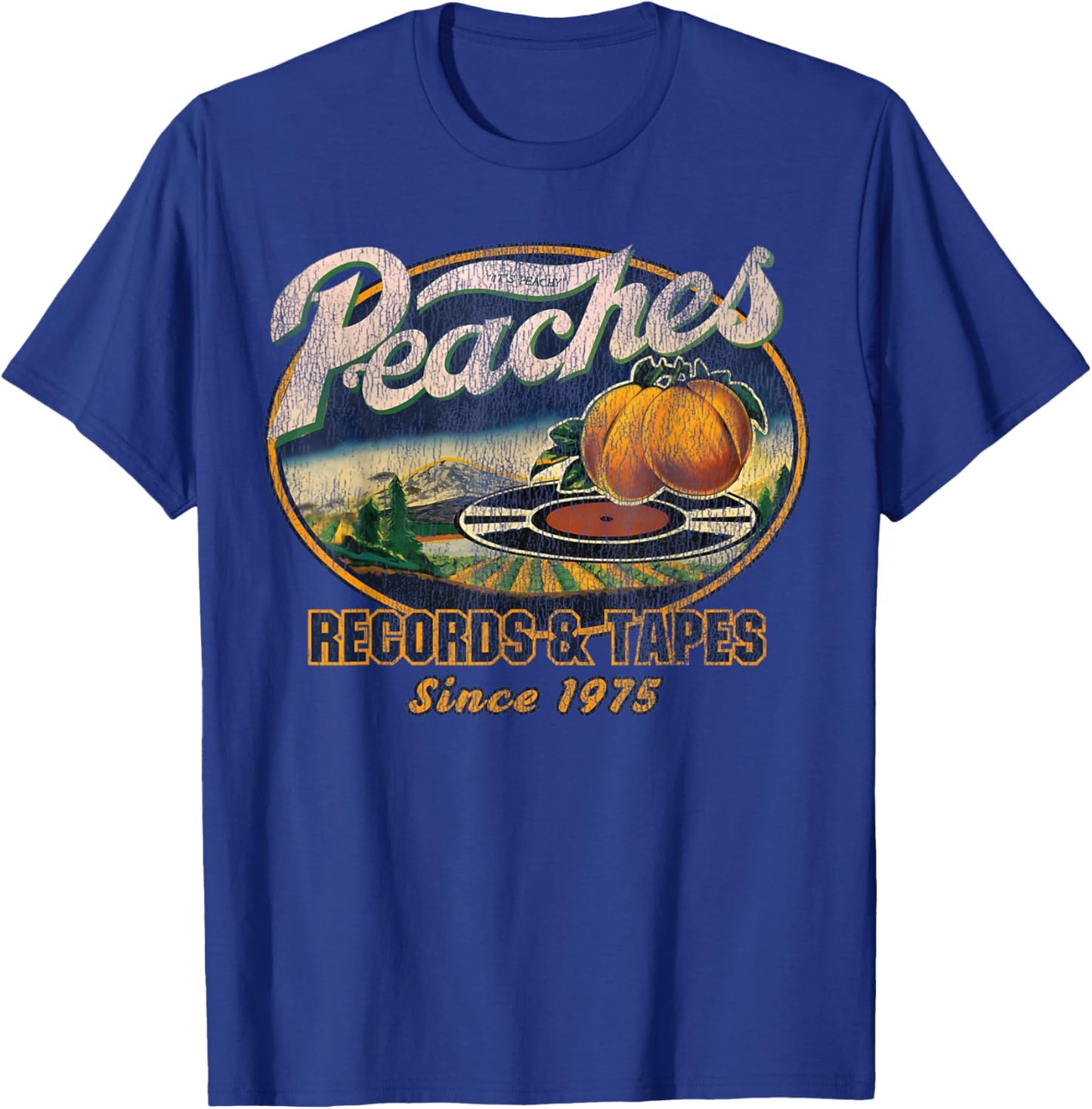 Peaches Retro Records And Tapes Oval 1975 T-Shirt - T-Shirt | Royal