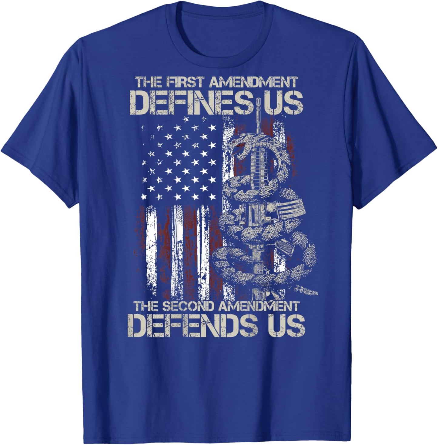 The First Amendment defines us American Flag ON BACK T-Shirt - T-Shirt | Royal