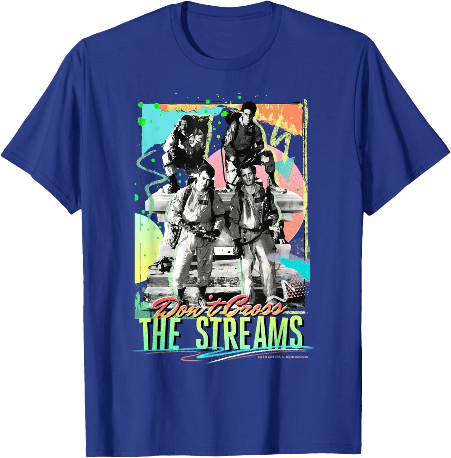Ghostbusters Don't Cross The Streams Retro Neon Poster T-Shirt - T-Shirt | Royal