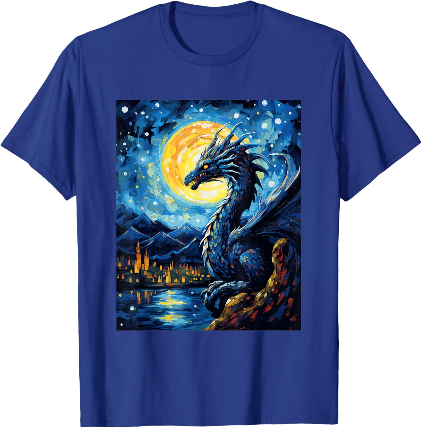 Dragon Starry Night Van Gogh Dragon Lover Art T-Shirt - T-Shirt | Royal