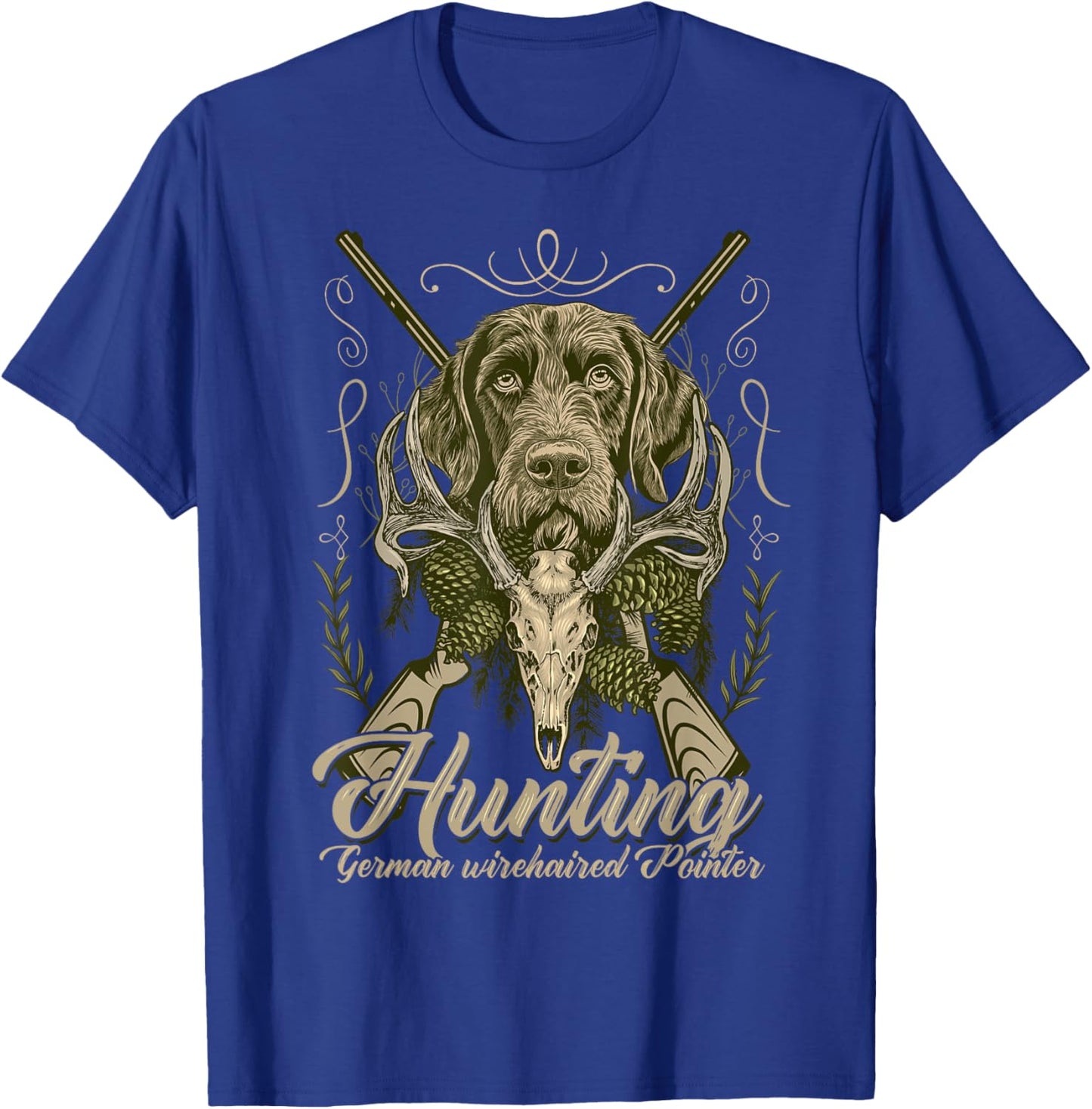 German Wirehair Pointer Dog Breed Clothing Gifts German Wirehaired Pointer Deutsch Drahthaar Hunting Black Small Classic Fit Cotton Blend Short Sleeve -Adults Men, Boys T-Shirt - T-Shirt | Royal