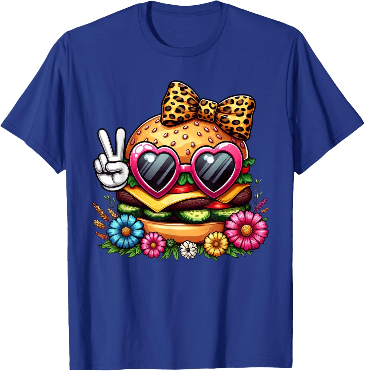 Funny Peace Hand Hamburger Mom Mothers Day Hamburger T-Shirt - T-Shirt | Royal