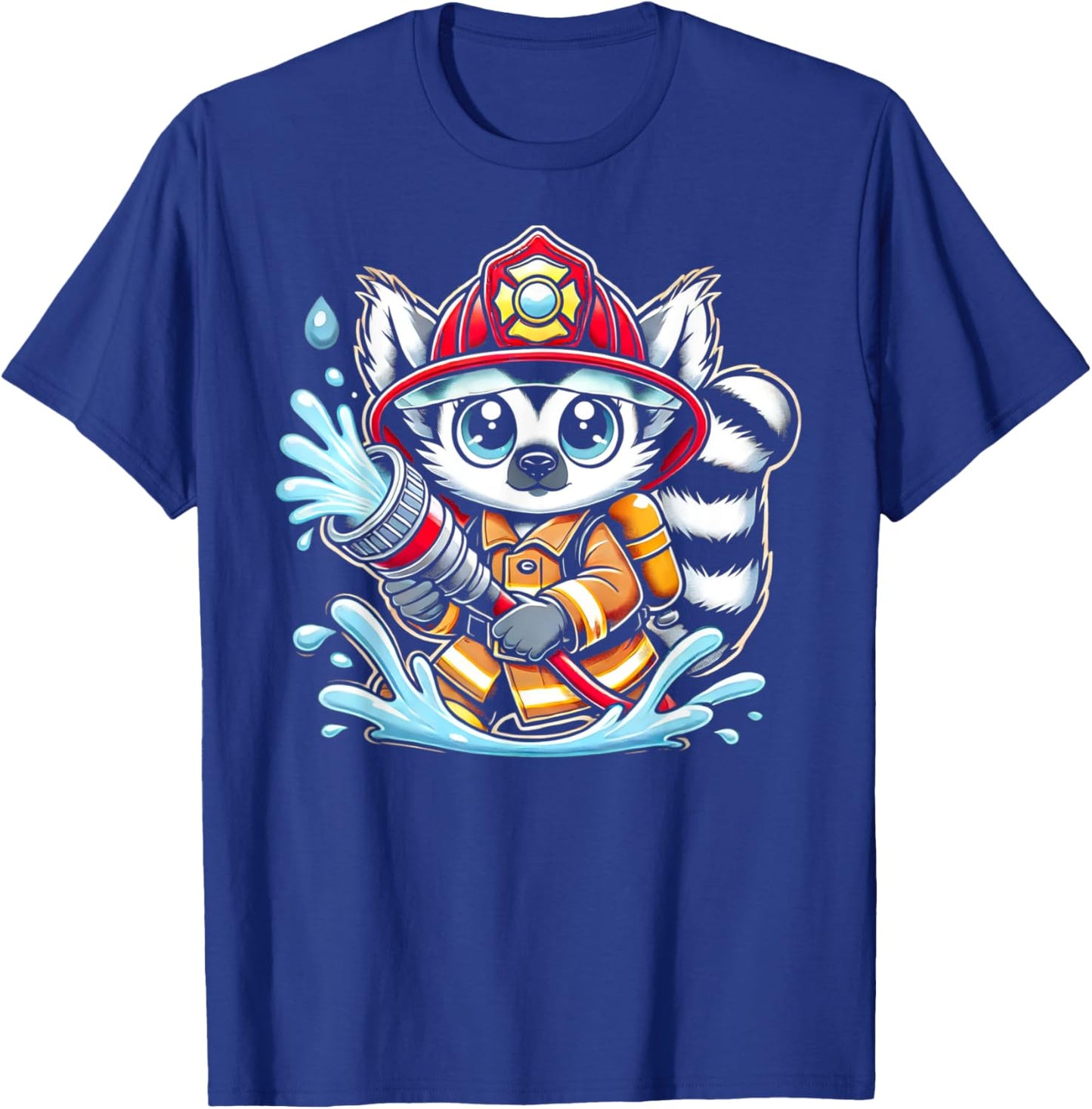 Cute Cartoon Lemur Firefighter Fireman For Children T-Shirt - T-Shirt | Royal