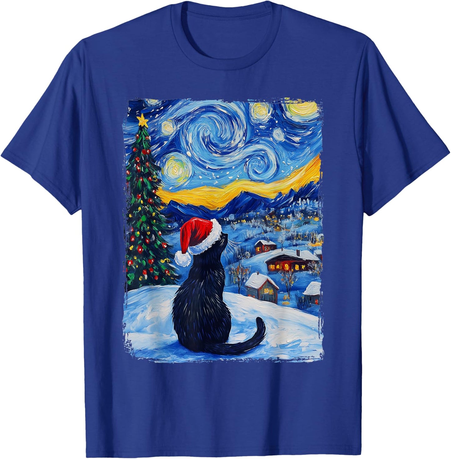 Cat Starry Night Christmas T-Shirt - T-Shirt | Royal
