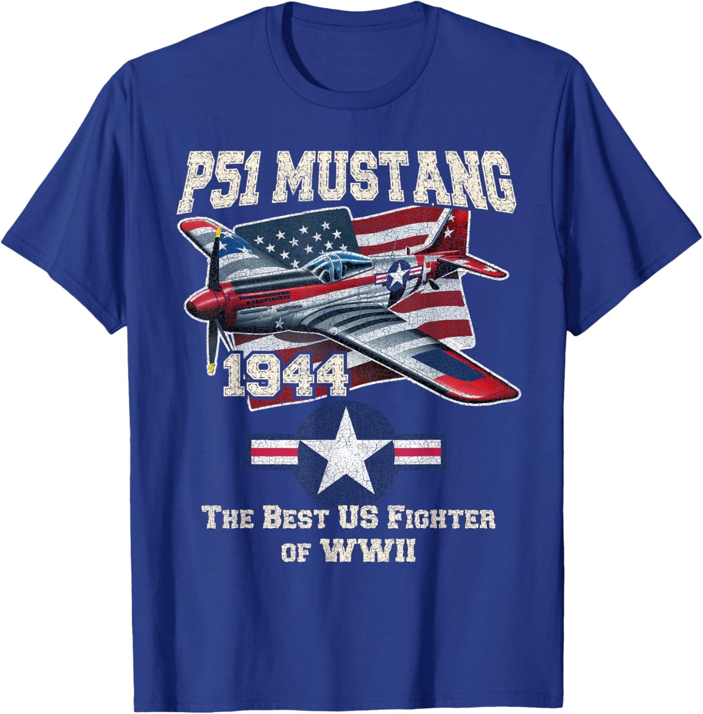 p51 mustang ww2 warbird plane American flag military T-Shirt - T-Shirt | Royal