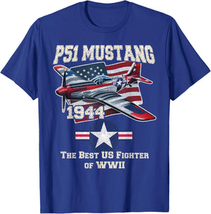 p51 mustang ww2 warbird plane American flag military T-Shirt - T-Shirt | Royal