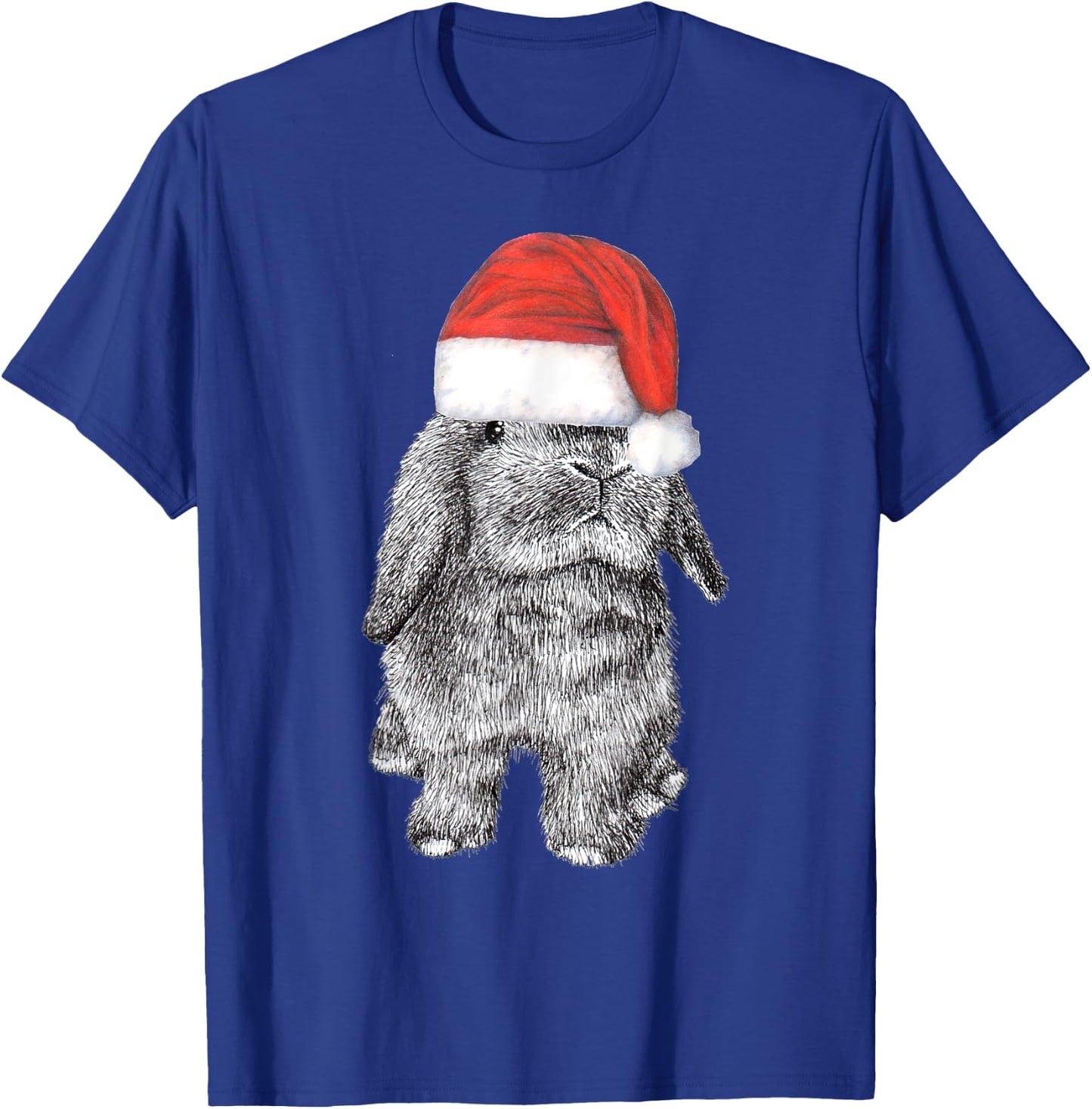 Lop Eared Bunny Rabbit In Santa Claus Christmas Hat T-Shirt - T-Shirt | Royal