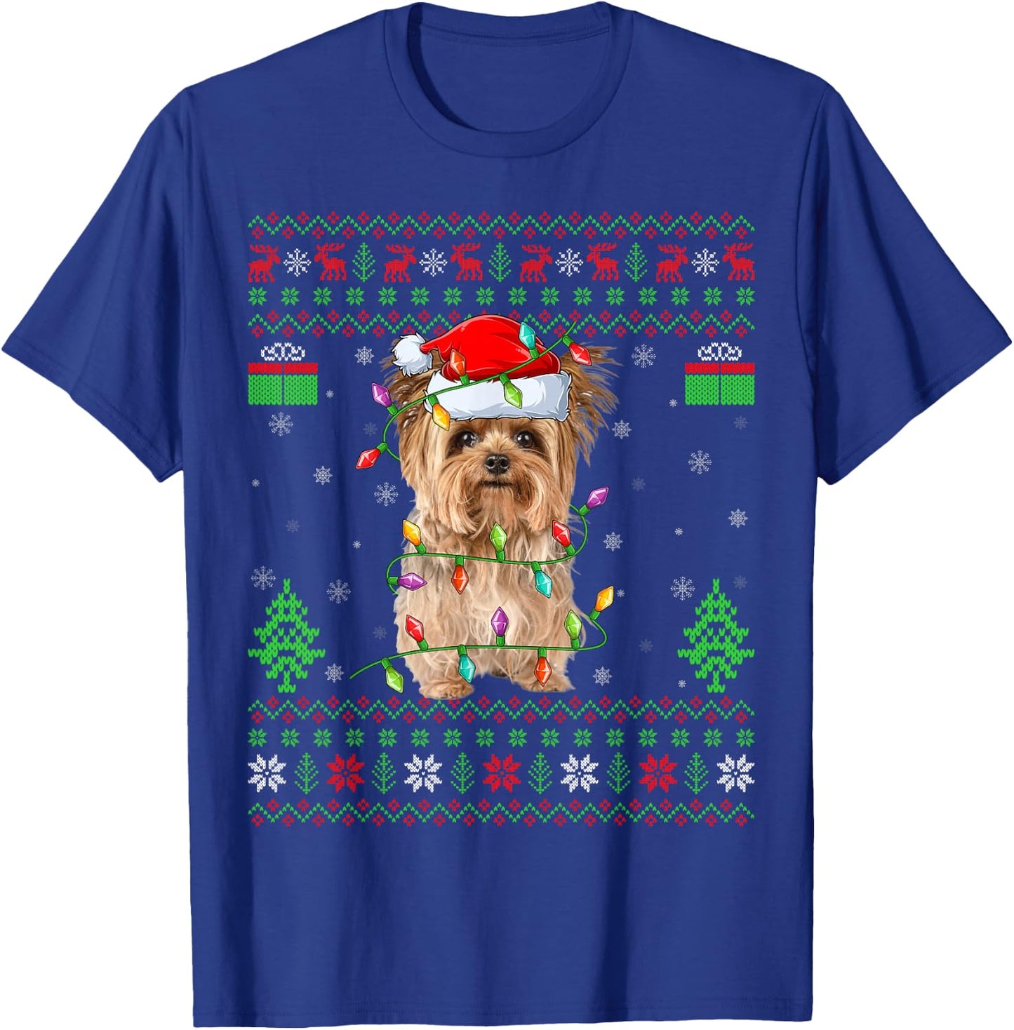 Yorkie Dog Ugly Xmas Lighting Santa Yorkie Dog Christmas T-Shirt - T-Shirt | Royal