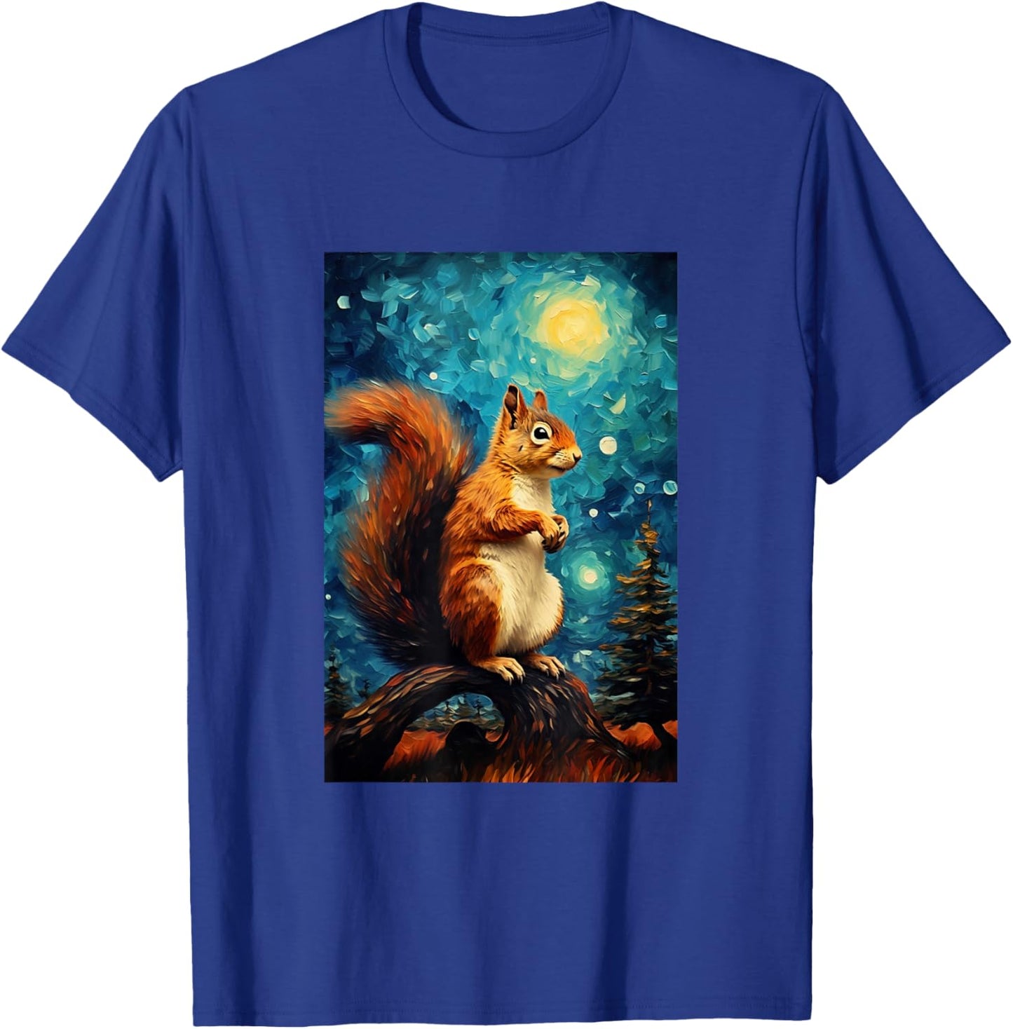 Cute Squirrel - Van Gogh Style - Starry Night T-Shirt - T-Shirt | Royal