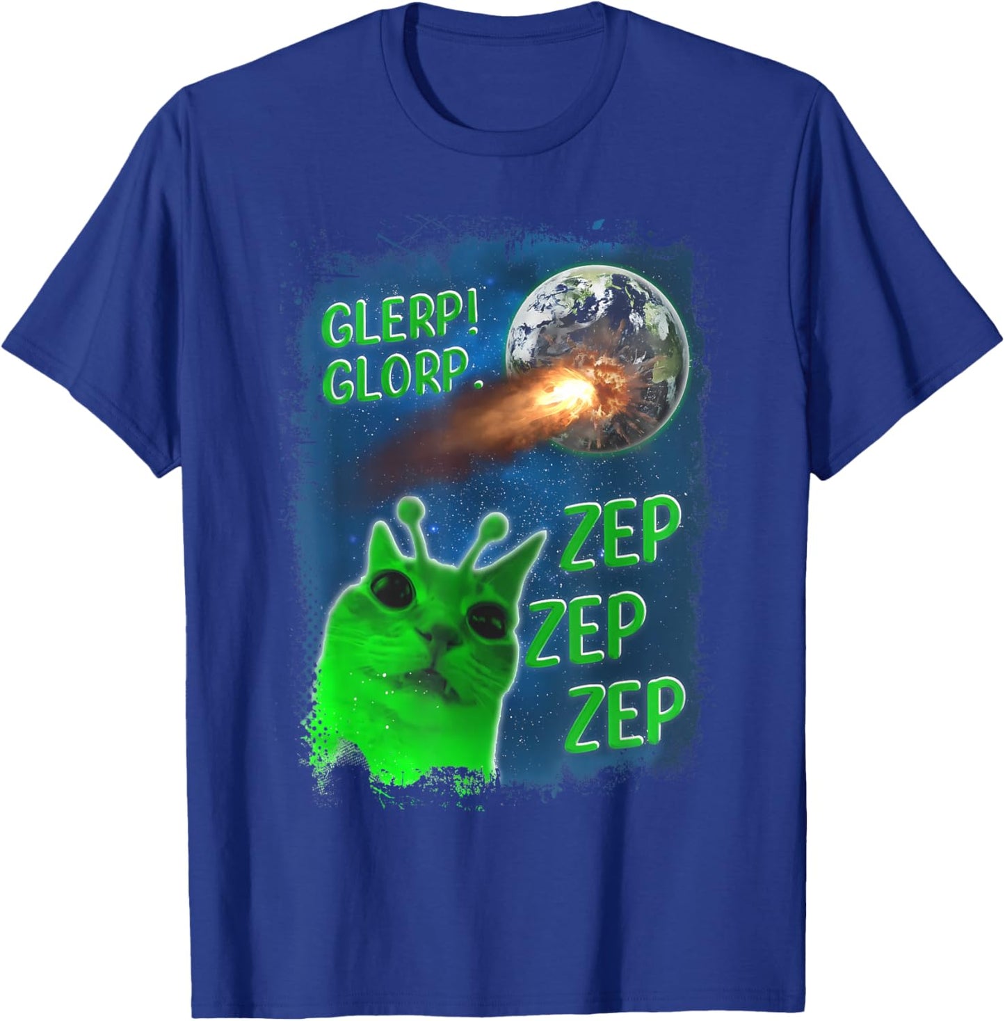 Glerp Glorp Funny Alien Cat Dank Meme Brainrot T-Shirt - T-Shirt | Royal