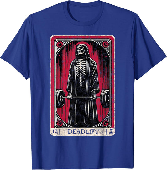Vintage Deadlift Skeleton Halloween Gym Jokes Weightlifting T-Shirt - T-Shirt | Royal