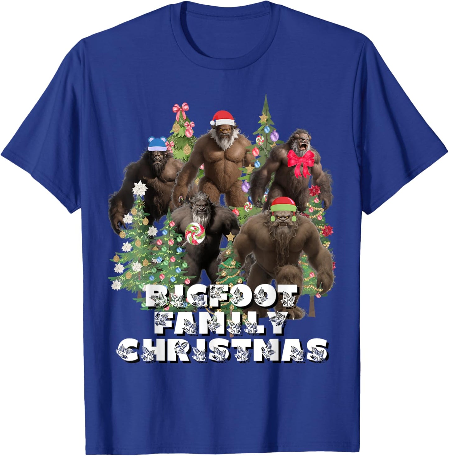 Bigfoot Family Christmas Funny Holiday Themed Gift T-Shirt - T-Shirt | Royal