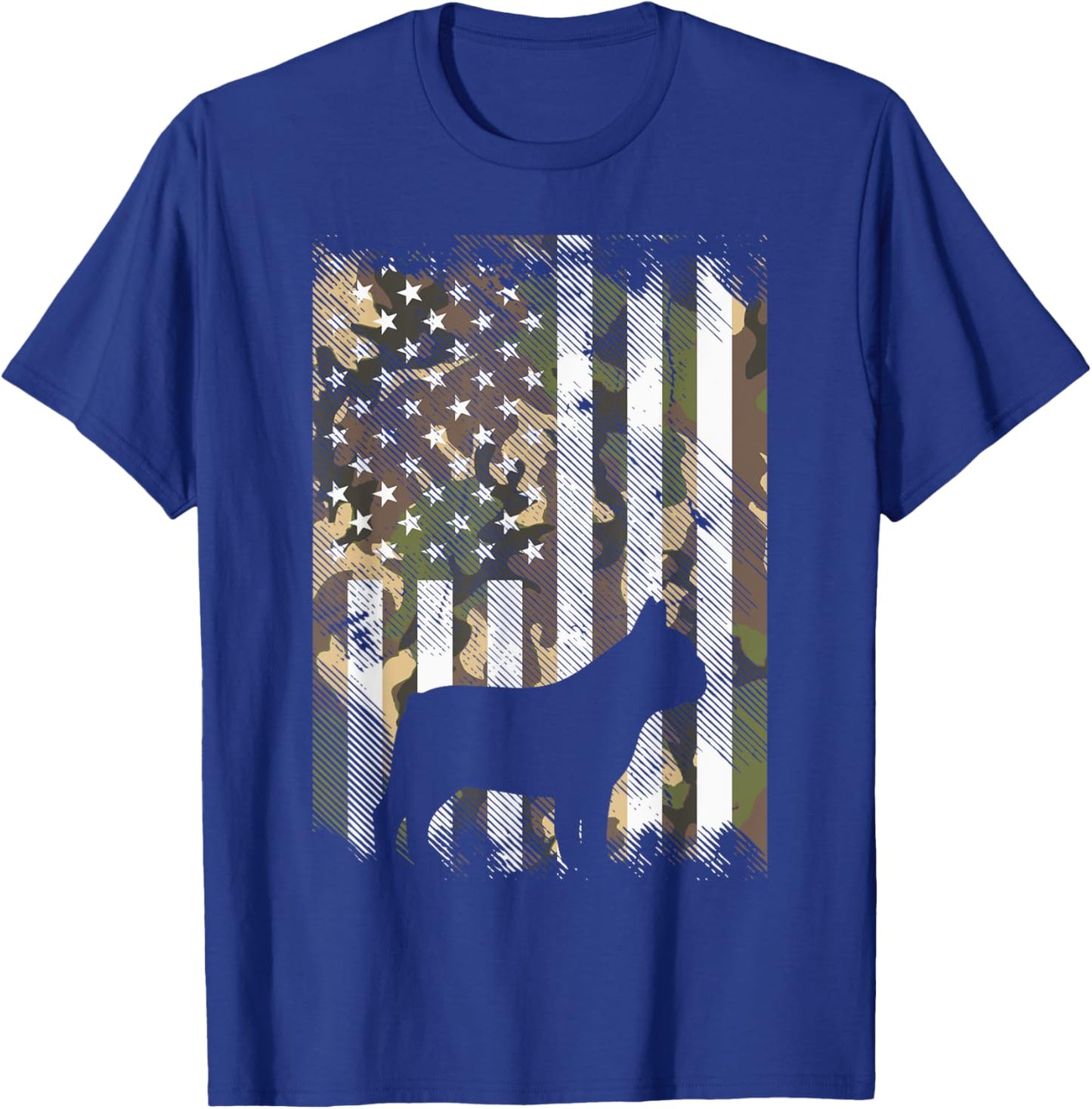 Camo US Flag French Bulldog Frenchie Patriot Dog Lover Gift T-Shirt - T-Shirt | Royal