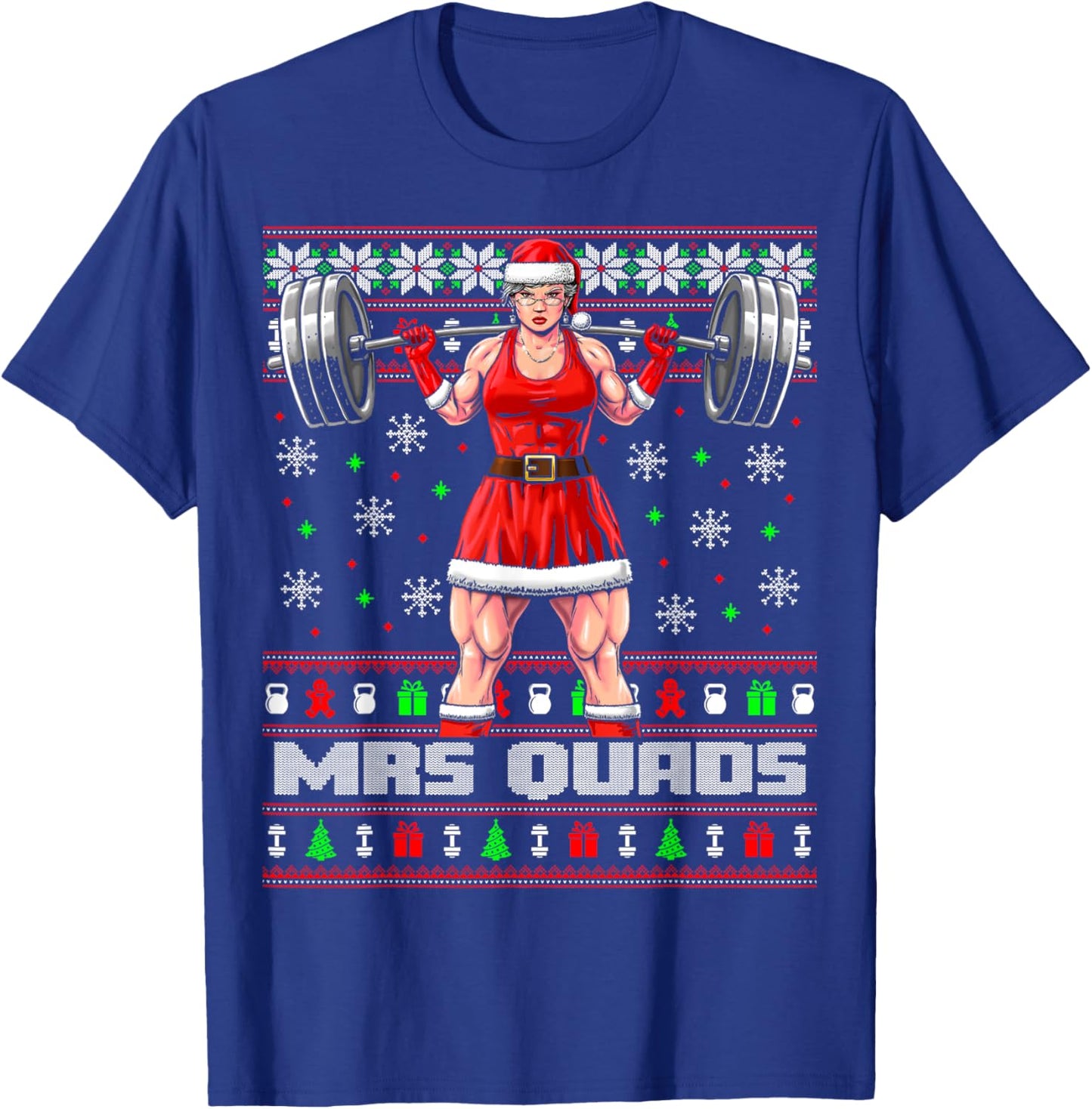 Mrs Quads Funny Christmas Workout Shirt Lifting Gym Sweater T-Shirt - T-Shirt | Royal