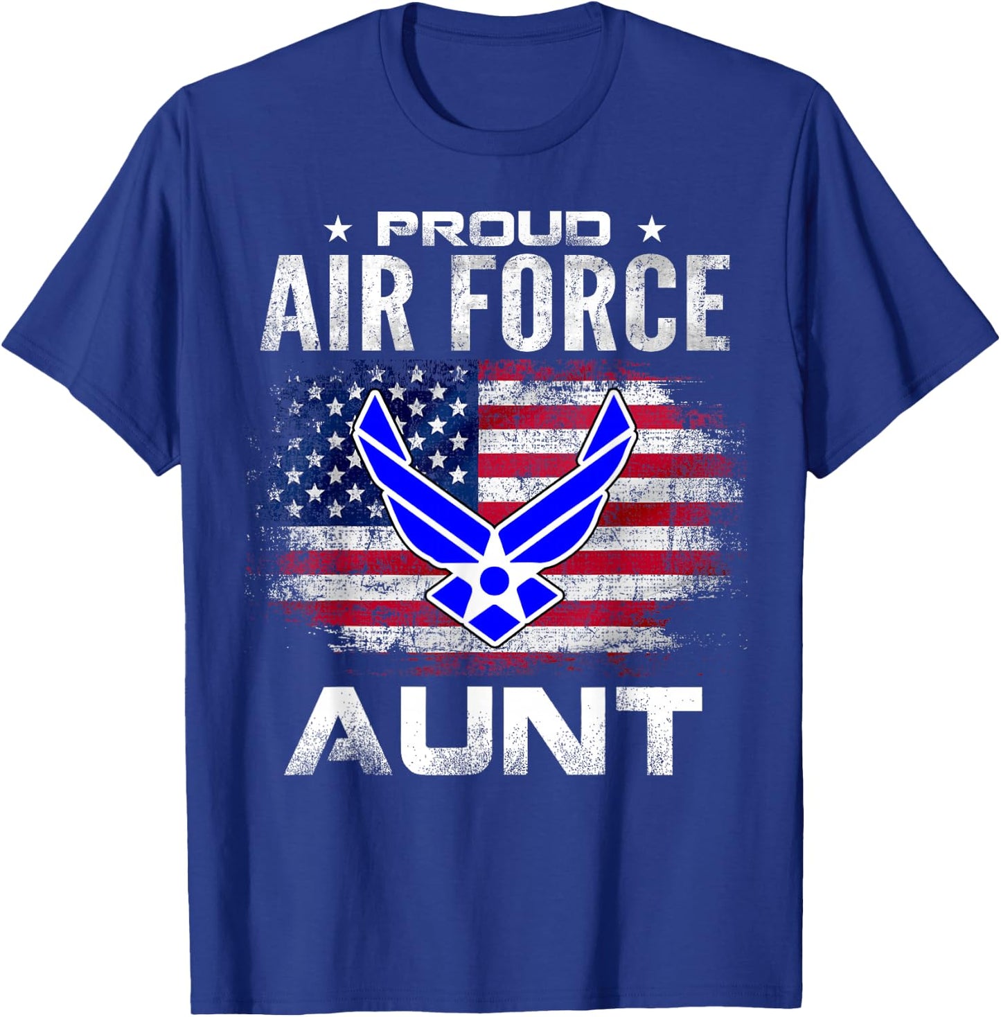 Proud Air Force Aunt With American Flag Gift Veteran T-Shirt - T-Shirt | Royal