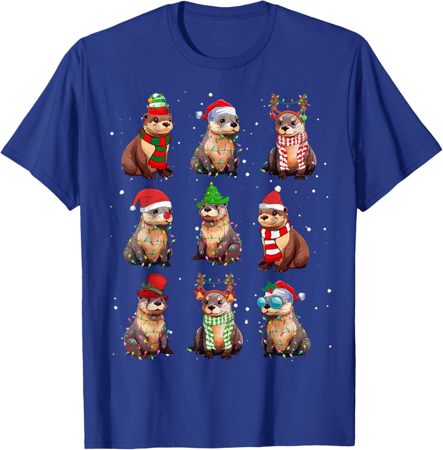Otters Christmas Lights Decoration Funny Sea Otter Xmas Gift T-Shirt - T-Shirt | Royal