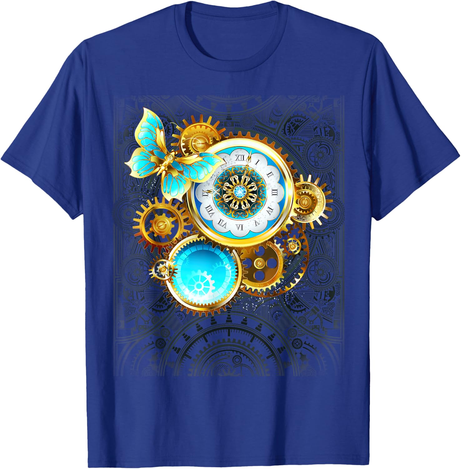 Steampunk Blue Butterfly Vintage Clock Gears Goth Gift Women T-Shirt - T-Shirt | Royal