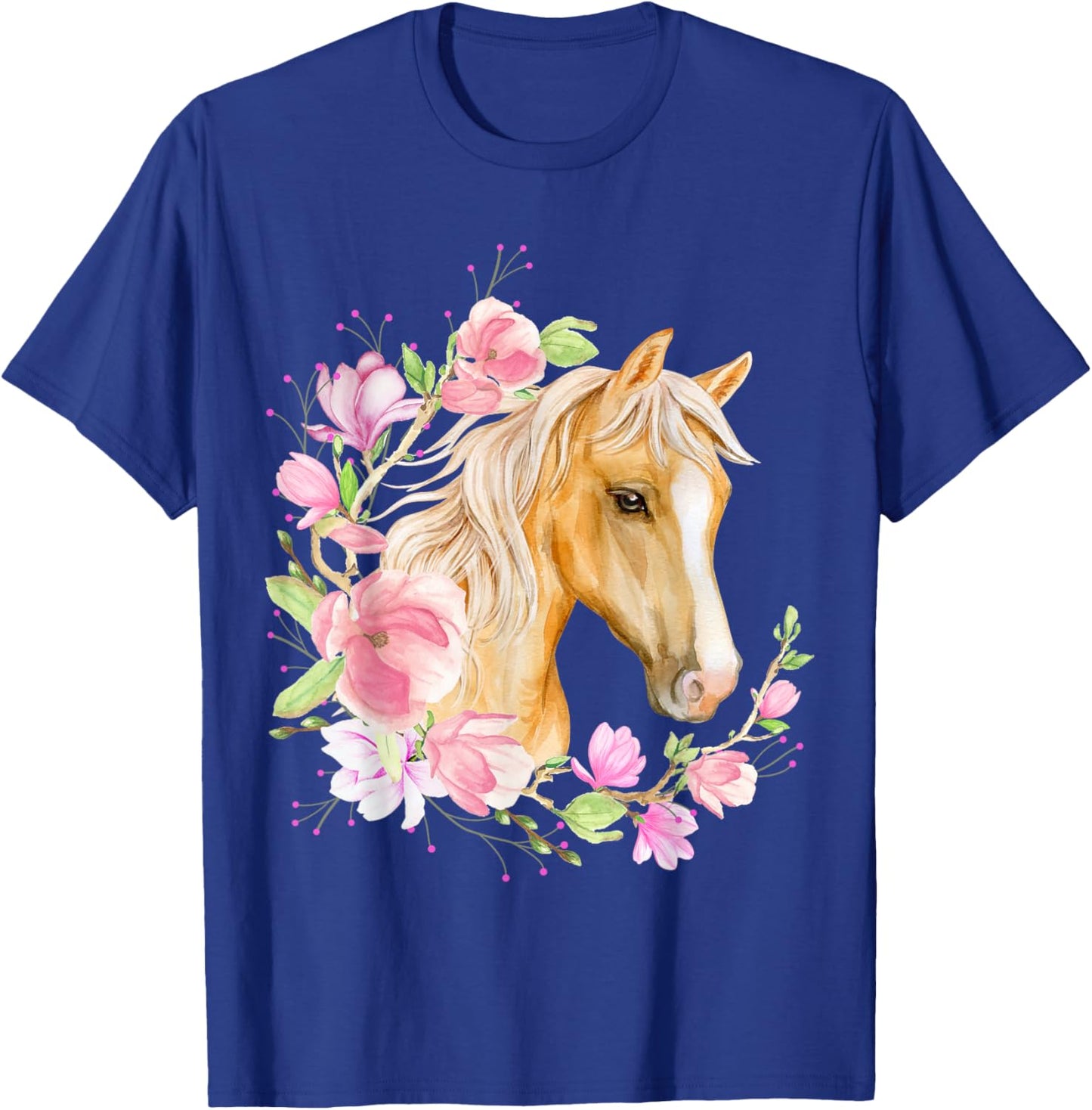 Palomino Horse, Magnolias, Horse Lovers, Blonde Horse Floral T-Shirt - T-Shirt | Royal