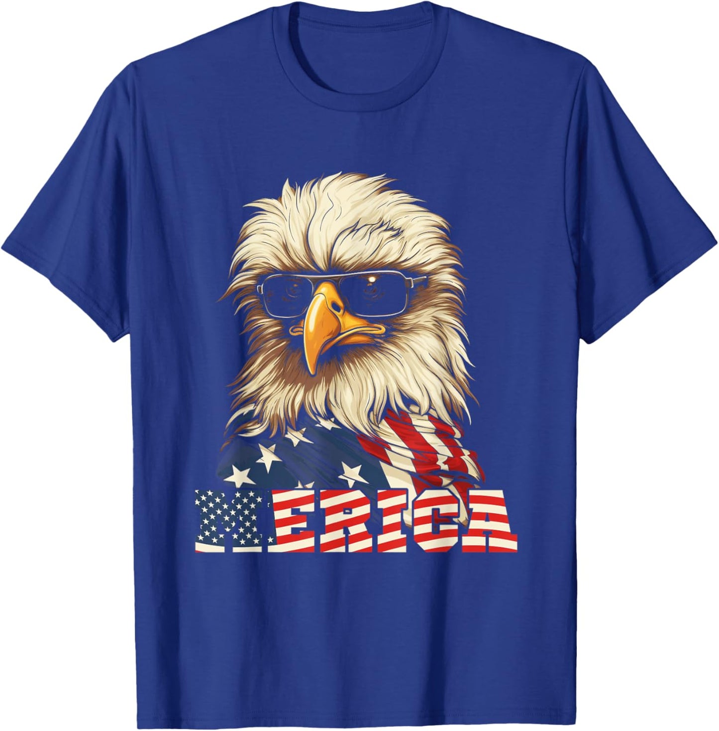 Merica USA American Flag Patriotic 4th of July Bald Eagle T-Shirt - T-Shirt | Royal