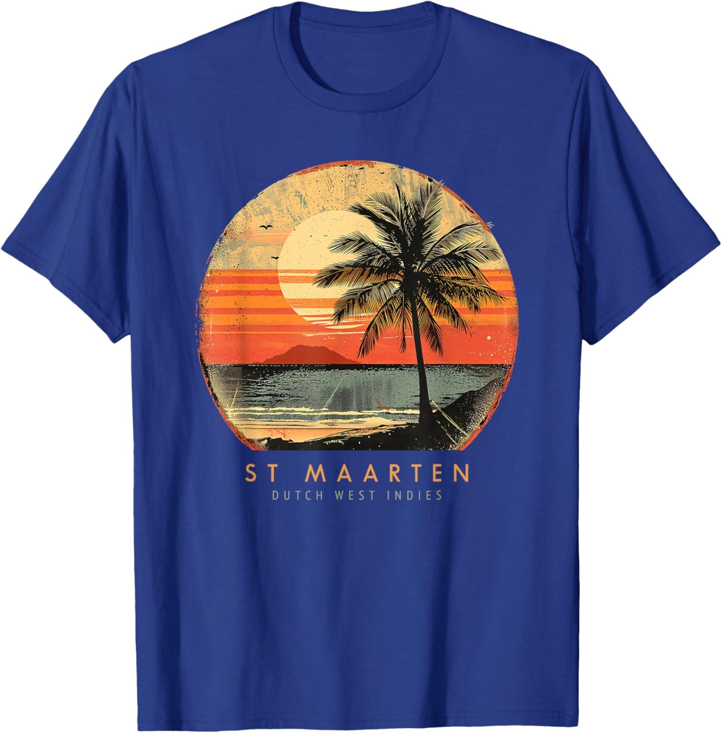 St. Maarten Caribbean Islands Palm Tree Vintage Beach T-Shirt - T-Shirt | Royal