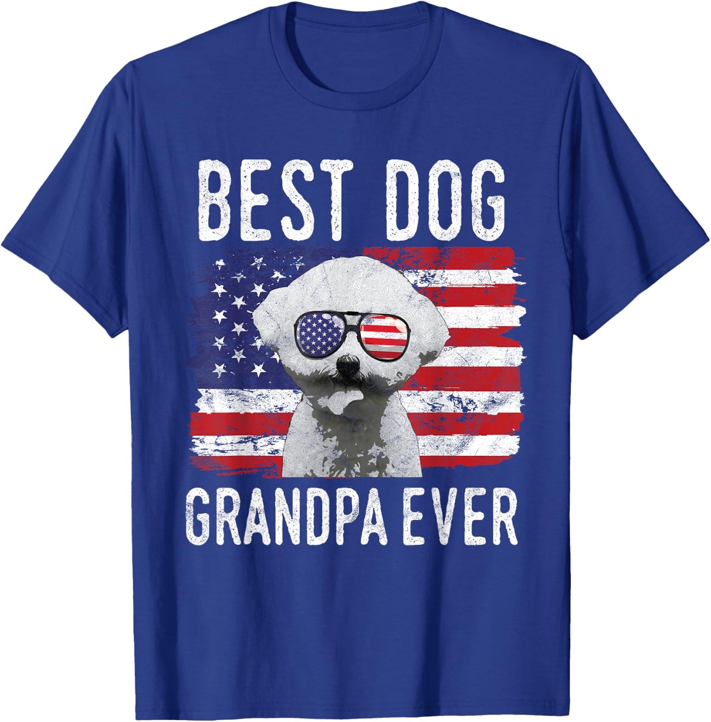 American Flag Best Dog Grandpa Ever Bichon Frise USA T-Shirt - T-Shirt | Royal