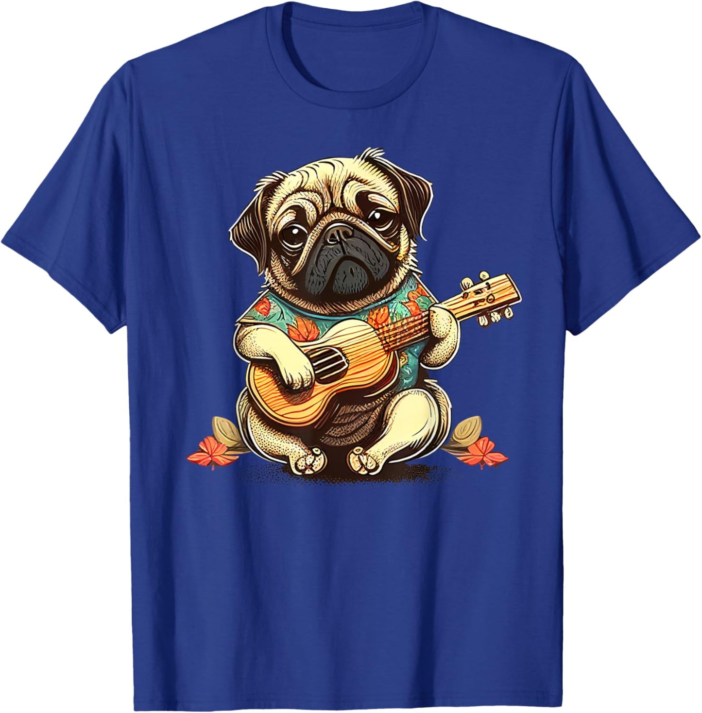 Pug Dog Playing Ukulele T-Shirt - T-Shirt | Royal