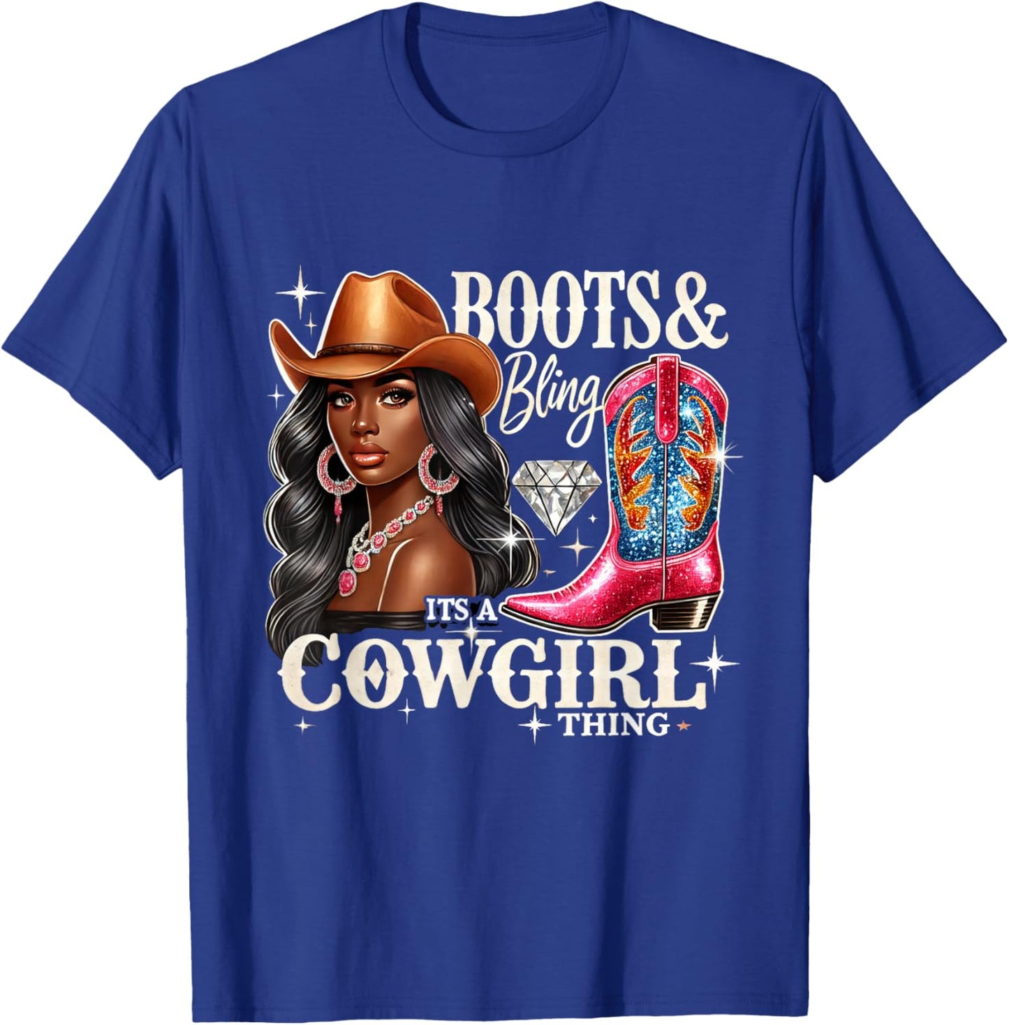 Boots & Bling its a Cowgirl Thing Cowgirl Melanin Rodeo T-Shirt - T-Shirt | Royal