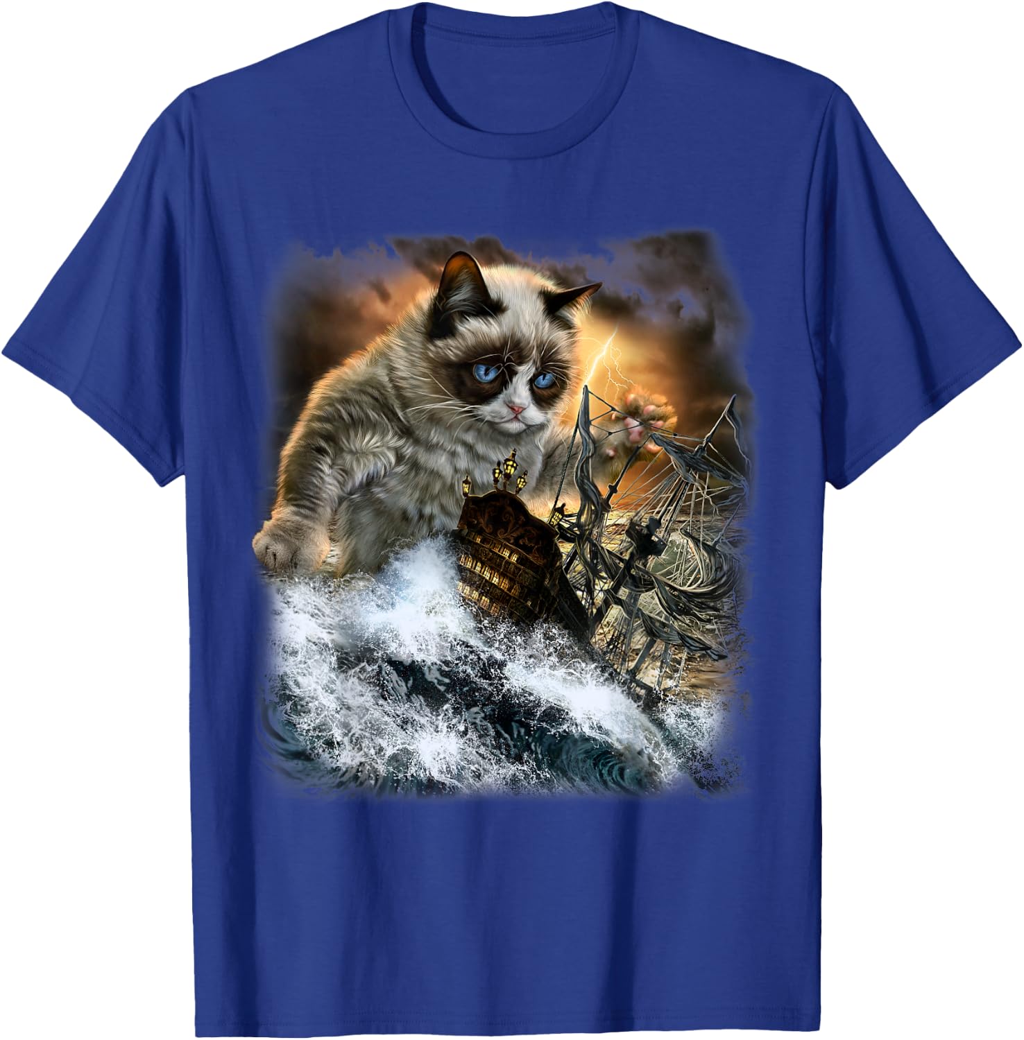 Giant Siamese Cat Ambush a Royal Navy Ship of the Line T-Shirt - T-Shirt | Royal