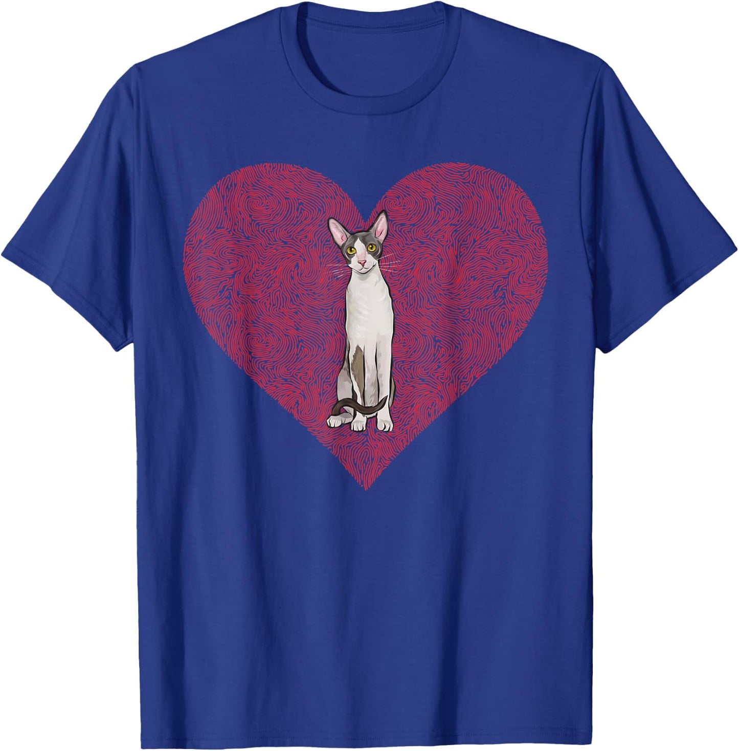 Cornish Rex Valentines Day Cat Love Fingerprint Men Women T-Shirt - T-Shirt | Royal