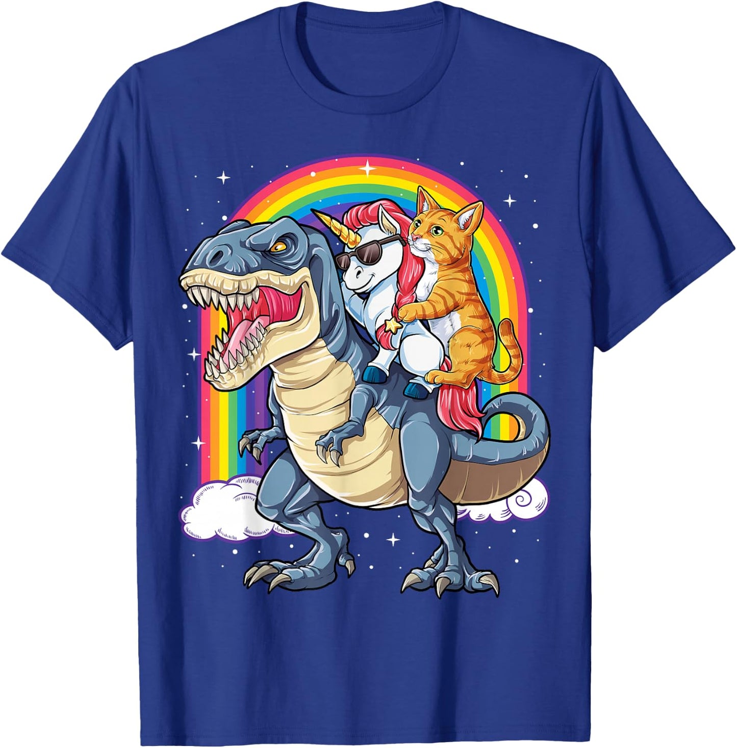Cat Unicorn Riding Dinosaur T rex Kitten Lover Space Galaxy T-Shirt - T-Shirt | Royal