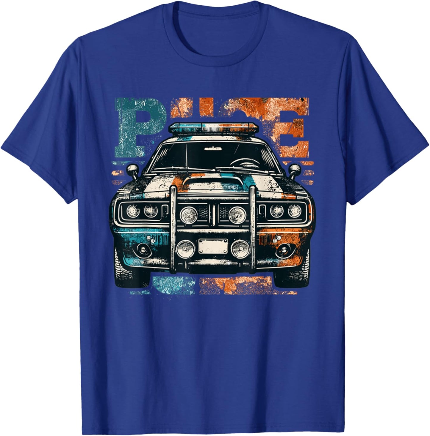 Vintage Police Car Old Car USA Flag Police Lights T-Shirt - T-Shirt | Royal