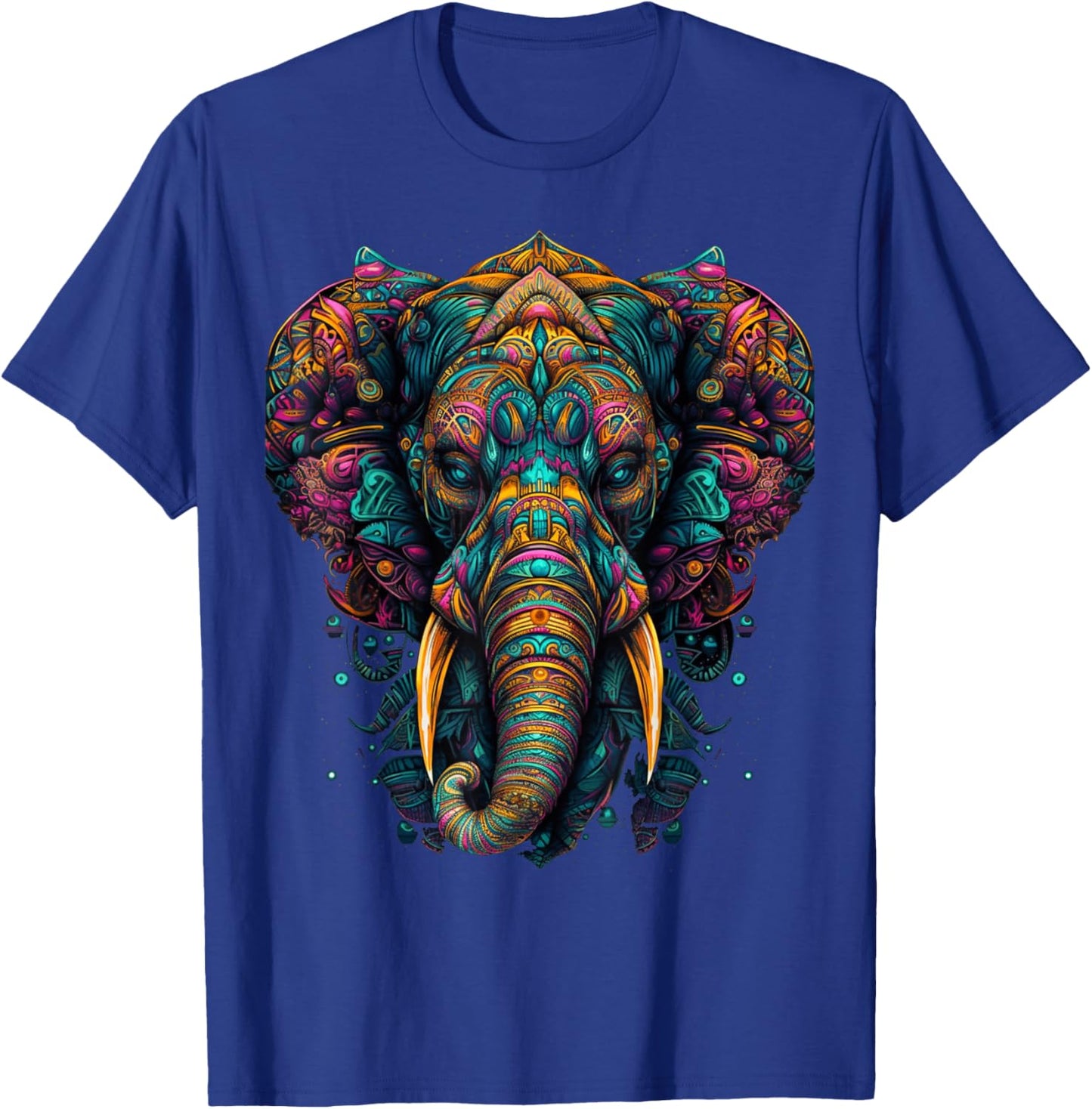 Colorful Elephant | Psychedelic Art Trippy Hippie Men Women T-Shirt - T-Shirt | Royal