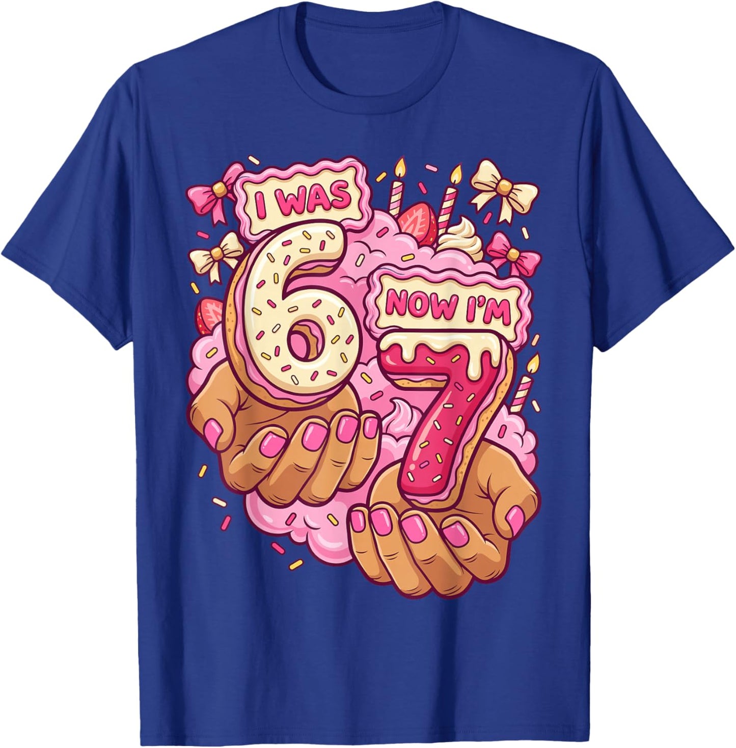 I was 6 Now I'm 7 7th Birthday 6 7 Birthday Girls T-Shirt - T-Shirt | Royal
