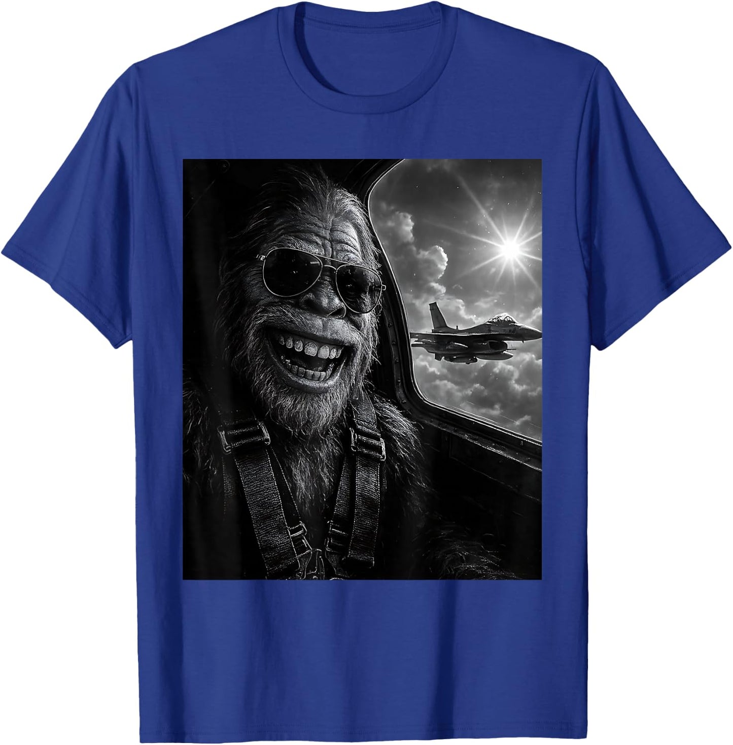 Funny Bigfoot Selfie Women Plane Jet Sasquatch T-Shirt - T-Shirt | Royal
