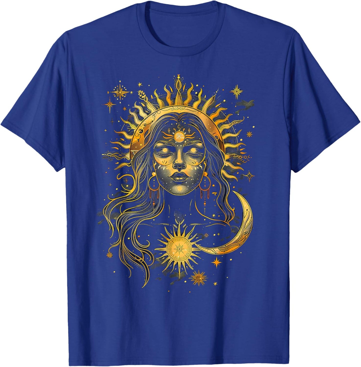 Mystic Sun and Moon Woman Mystical Flowers Aesthetic T-Shirt - T-Shirt | Royal
